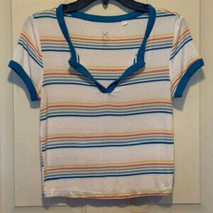 PS Basics PacSun Striped V-neck Shirt Top sz M